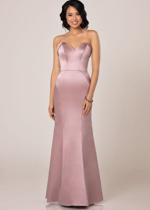 Strapless Sweetheart Mauve Satin Bridesmaid Dress